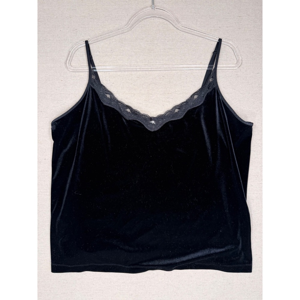 Gilligan & O'Malley Black Velvet Lace Trim Camisole Sleep Top 2X Sleeveless